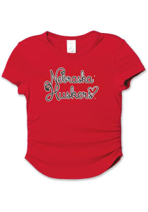 Nebraska Cornhuskers Girls Cardinal Scrunch Short Sleeve Fashion T-Shirt