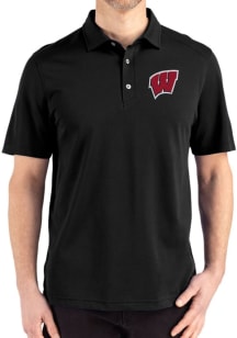 Cutter and Buck Wisconsin Badgers Black Advantage Refresh Pique Big and Tall Polo