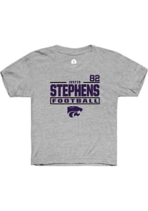 Justin Stephens K-State Wildcats Youth Grey NIL Stacked Box Player Tee