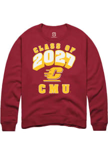 Summit Sportswear Central Michigan Chippewas Mens Maroon Class of 2027 Long Sleeve Crew Sweatshirt