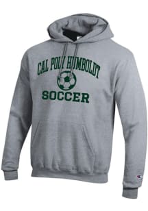 Champion Cal Poly Humboldt Lumberjacks Mens Grey Soccer Powerblend Long Sleeve Hoodie