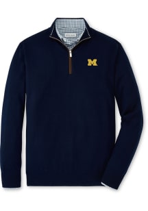 Peter Millar Michigan Wolverines Mens Navy Blue Autumn Crest Suede Trim Long Sleeve Qtr Zip Pullov..