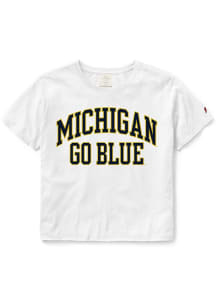 Michigan Wolverines Womens White Clothesline Crop Short Sleeve T-Shirt