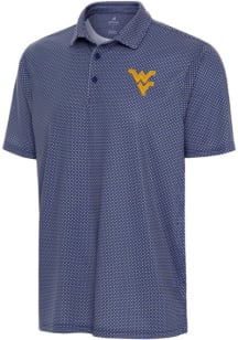 Antigua West Virginia Mountaineers Mens Navy Blue Trellis Short Sleeve Polo