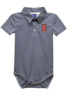 Vive La Fete Illinois Fighting Illini Baby Navy Blue Pencil Stripe Short Sleeve One Piece Polo