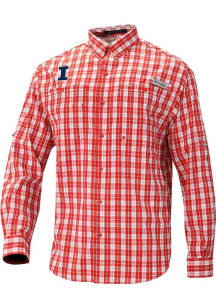 Columbia Illinois Fighting Illini Mens Orange Heat Seal Super Tamiami Long Sleeve Dress Shirt