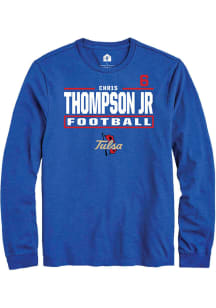 Chris Thompson Jr Tulsa Golden Hurricane Blue Football NIL Stacked Box Long Sleeve Player T Shirt