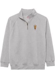 League Arizona State Sun Devils Mens Grey Embroidered Team Logo Essential Long Sleeve Qtr Zip Pull..