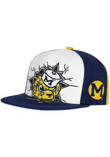 Mitchell and Ness Michigan Wolverines Navy Blue Mascot Flat Brim Youth Snapback Hat