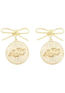 Oklahoma State Cowboys Logo Pearl Bow Womens Earrings