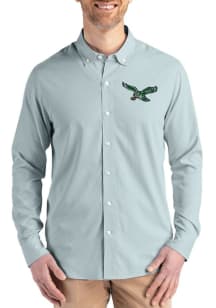 Cutter and Buck Philadelphia Eagles Mens Green Historic Epic Confidence Pinstripe Long Sleeve Dres..