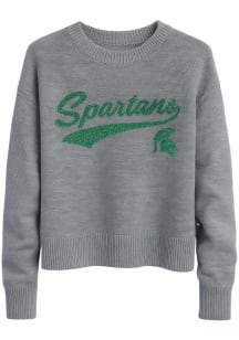 Michigan State Spartans Womens Grey Spartans Crystal Long Sleeve Sweater