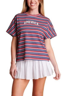 Americana Womens Red America stripe design Short Sleeve T-Shirt