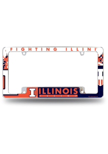 Illinois Fighting Illini All Over Chrome License Plate Frame - Orange