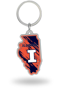 Illinois Fighting Illini State Shape Design Keychain - Orange