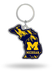 Michigan Wolverines State Shape Keychain - Blue
