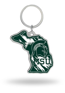 Michigan State Spartans State Shape Design Keychain - Green