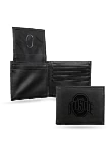 Ohio State Buckeyes Black on Black Leather Mens Bifold Wallet