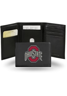 Ohio State Buckeyes Black Embroidered Leather Mens Trifold Wallet