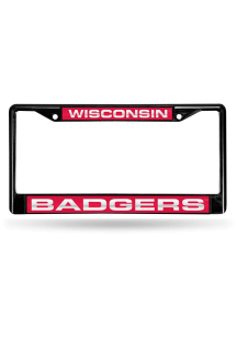 Wisconsin Badgers Black Laser Chrome License Plate Frame - Red