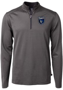 Cutter and Buck San Jose Earthquakes Mens Black Virtue Eco Pique Micro Stripe Long Sleeve Qtr Zip..