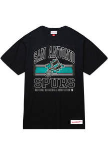 Mitchell and Ness San Antonio Spurs Black Striped Logo Lockup Slub Short Sleeve Fashion T Shirt
