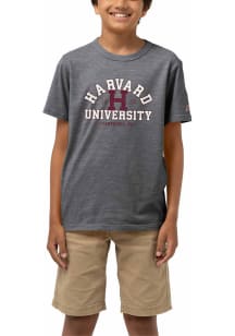 League Harvard Crimson Youth Grey Heather No 1 Block H Short Sleeve Fashion T-Shirt