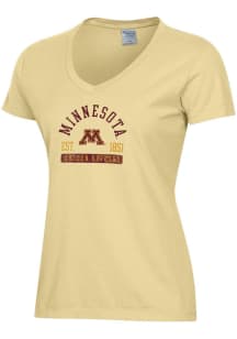 ComfortWash Minnesota Golden Gophers Womens Yellow Arch Logo EST Garment Dyed Short Sleeve T-Shirt