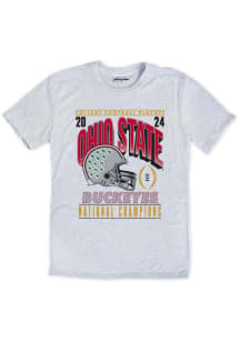 Ohio State Buckeyes Ash 2024 Football National Champions Big Helmet Short Sleeve Fashion T Shirt