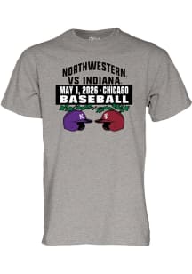 Blue 84 Northwestern Wildcats Grey Northwestern vs. Indiana Chicago Baseball Short Sleeve T Shirt
