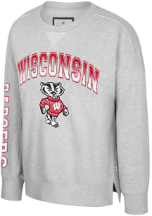 Colosseum Wisconsin Badgers Womens Grey Heather Popular Crew Sweatshirt