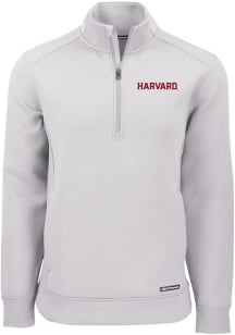 Cutter and Buck Harvard Crimson Mens Ash Roam Long Sleeve Qtr Zip Pullover