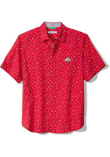 Tommy Bahama Ohio State Buckeyes Mens Red Playa Playbook Short Sleeve Dress Shirt