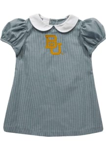 Vive La Fete Baylor Bears Toddler Girls Green Gingham Collar Short Sleeve Dress