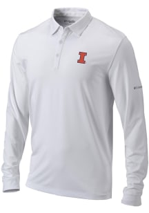 Columbia Illinois Fighting Illini Mens White Heat Seal Omni Wick Pin High Long Sleeve Polo Shirt