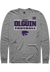 Mason Olguin  K-State Wildcats Graphite Rally Football NIL Stacked Box Long Sleeve T Shirt