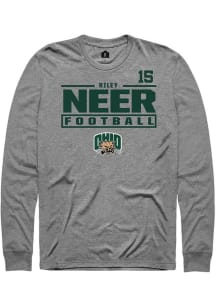 Riley Neer Ohio Bobcats Graphite Football NIL Stacked Box Long Sleeve Player T Shirt