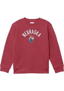 Nebraska Cornhuskers Youth Cardinal Vintage Arch Mascot Long Sleeve Crew Sweatshirt