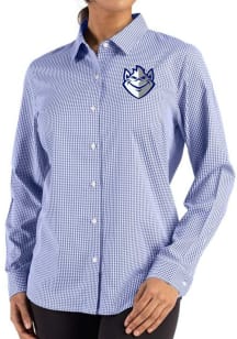 Cutter and Buck Saint Louis Billikens Womens Epic Confidence Gingham Long Sleeve Blue Dress Shirt