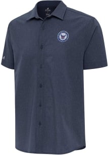 Antigua Navy Mens Navy Blue Activate Short Sleeve Dress Shirt