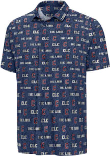 Antigua Cleveland Guardians Mens Navy Blue City Connect Short Sleeve Polo