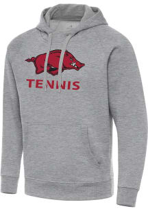 Antigua Arkansas Razorbacks Mens Grey Heather Tennis  Victory Long Sleeve Hoodie