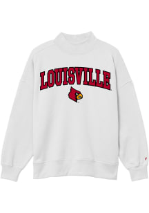Louisville Cardinals Womens White Diana Mock Neck Crew Sweatshirt