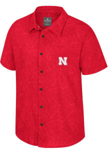 Colosseum Nebraska Cornhuskers Mens Red Duncan Camp Short Sleeve Dress Shirt