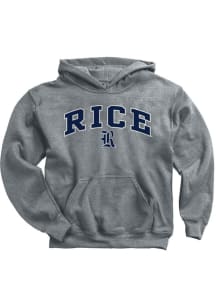 Rice Owls Youth Grey Arch Mascot Long Sleeve Hoodie