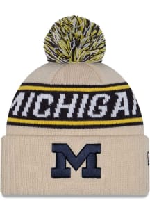 New Era Michigan Wolverines Natural DL Team Slogan Pom Cuff Youth Knit Hat