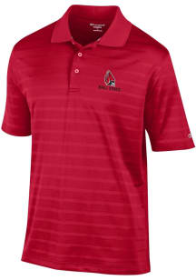 Champion Ball State Cardinals Mens Cardinal Embroidered Textured Solid Short Sleeve Polo