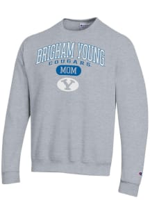 Champion BYU Cougars Mens Grey Pill Box Mom Powerblend Long Sleeve Crew Sweatshirt