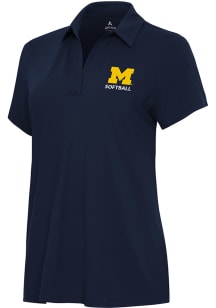 Antigua Michigan Wolverines Womens Navy Blue Softball Era Short Sleeve Polo Shirt