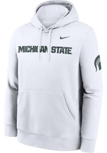 Nike Michigan State Spartans Mens White Twill Two Hit Club Fleece Long Sleeve Hoodie